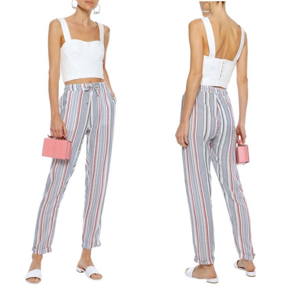 Onia Ella Striped Sky Blue White & Red Stripe Gauze Tapered Ankle Pants Large
